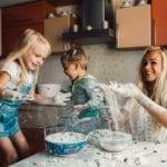 mother and children playing